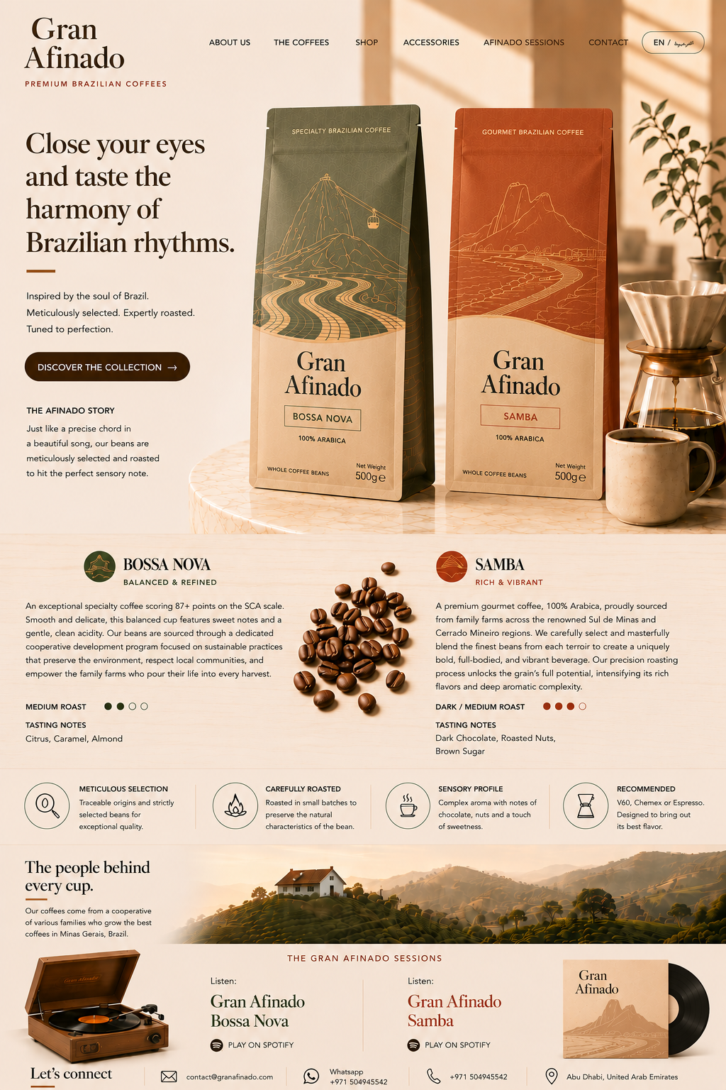 Gran Afinado Premium Brazilian Coffees landing page